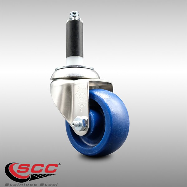 3.5 Inch 316SS Solid Polyurethane Wheel Swivel 7/8 Inch Expanding Stem Caster